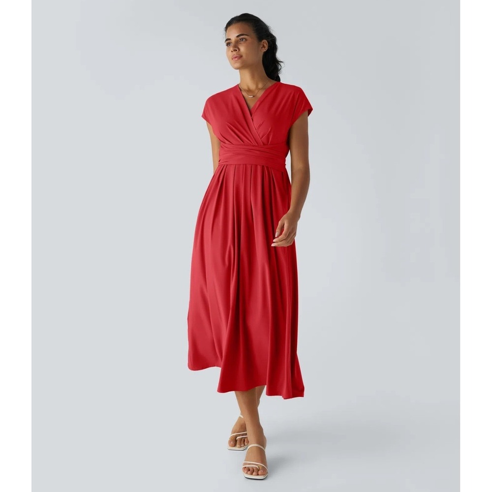 NWT Halara Breezeful Red V Neck Midi Dress Size XL